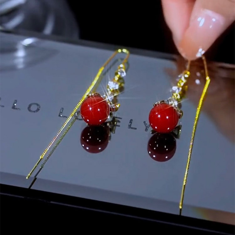 紅色蝶戀珠流蘇耳環