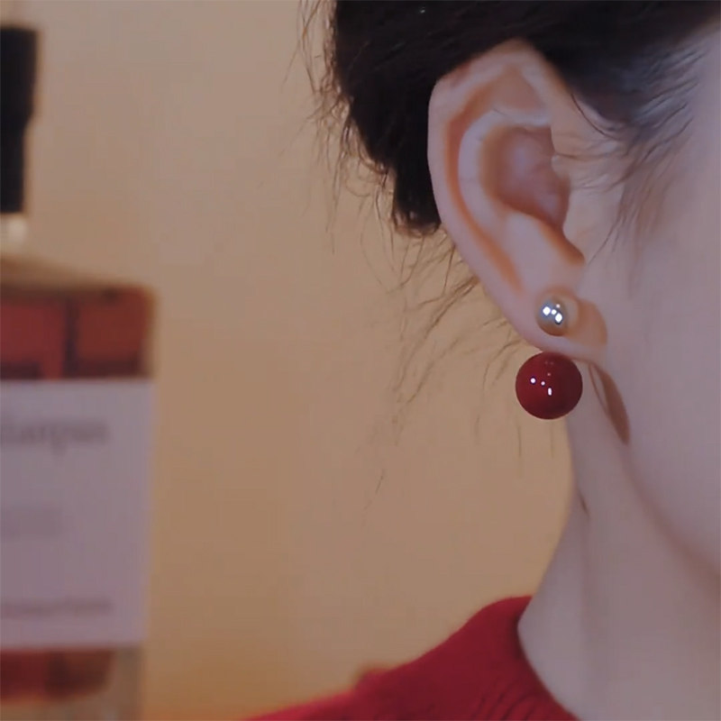 氣質紅色珍珠兩戴時尚耳環
