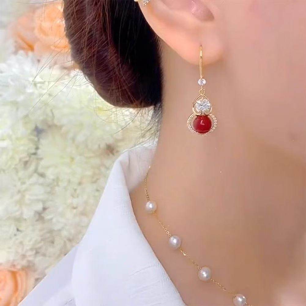 紅色葫蘆輕奢耳環 