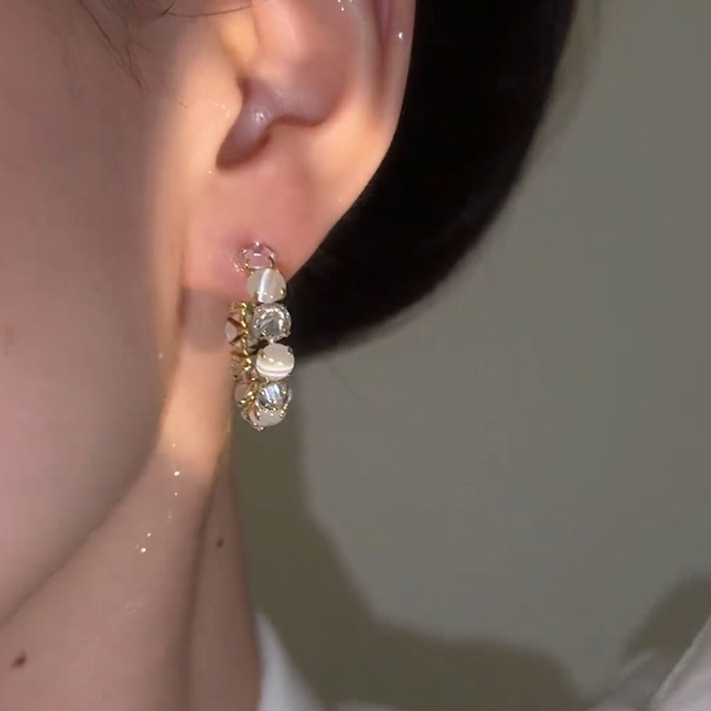 925銀針貓眼石鋯石耳圈