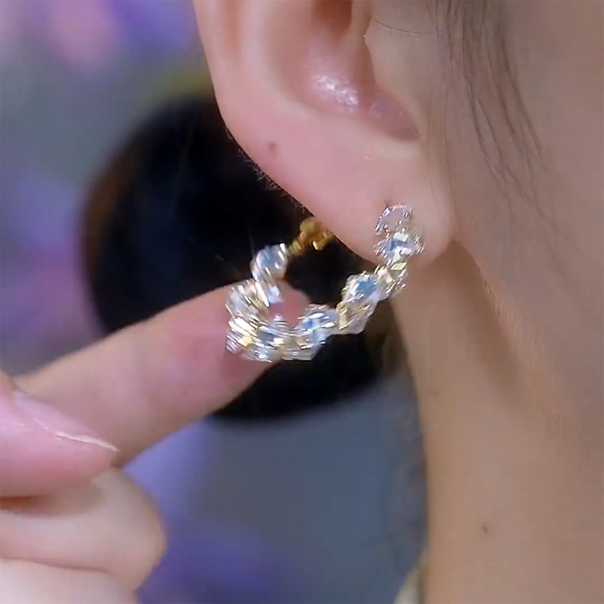 精緻幾何鋯石圓圈耳環