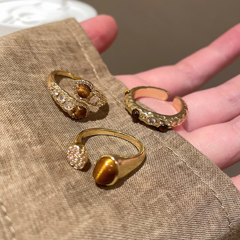 復古美拉德虎眼石開口戒指