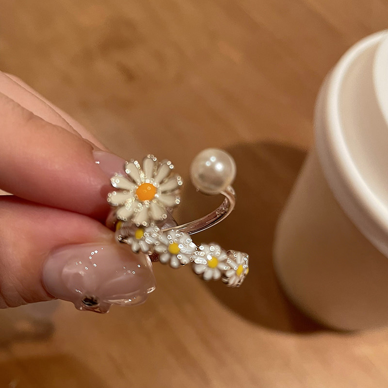 小雛菊花朵珍珠開口戒指
