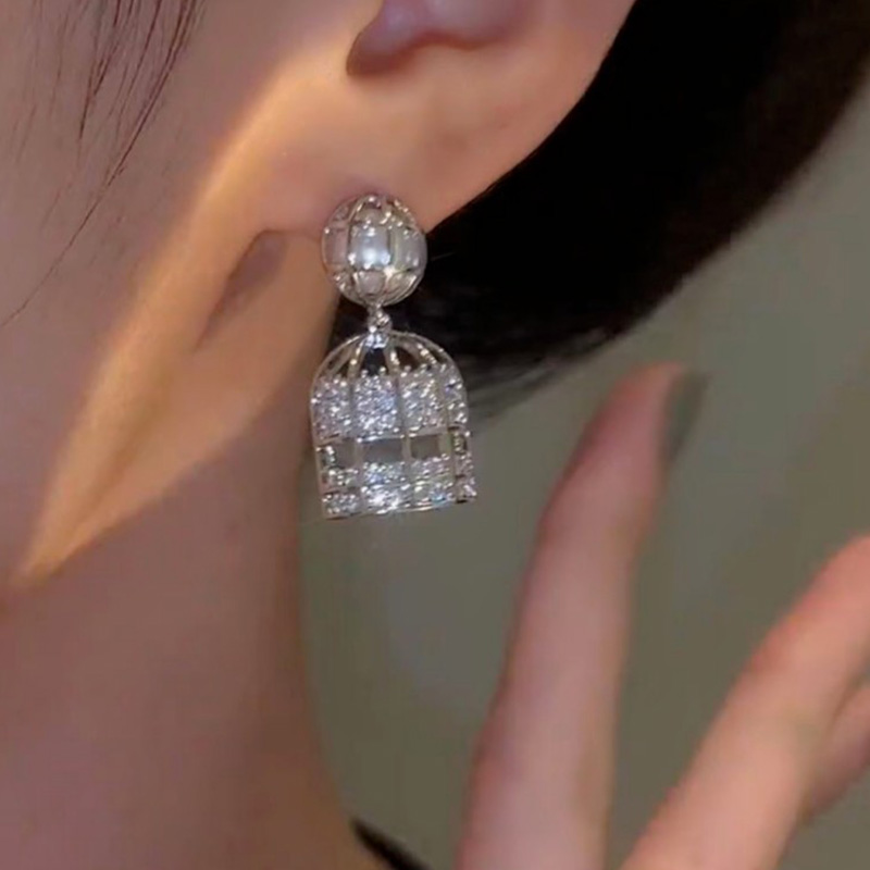 個性獨特鳥籠純銀耳環