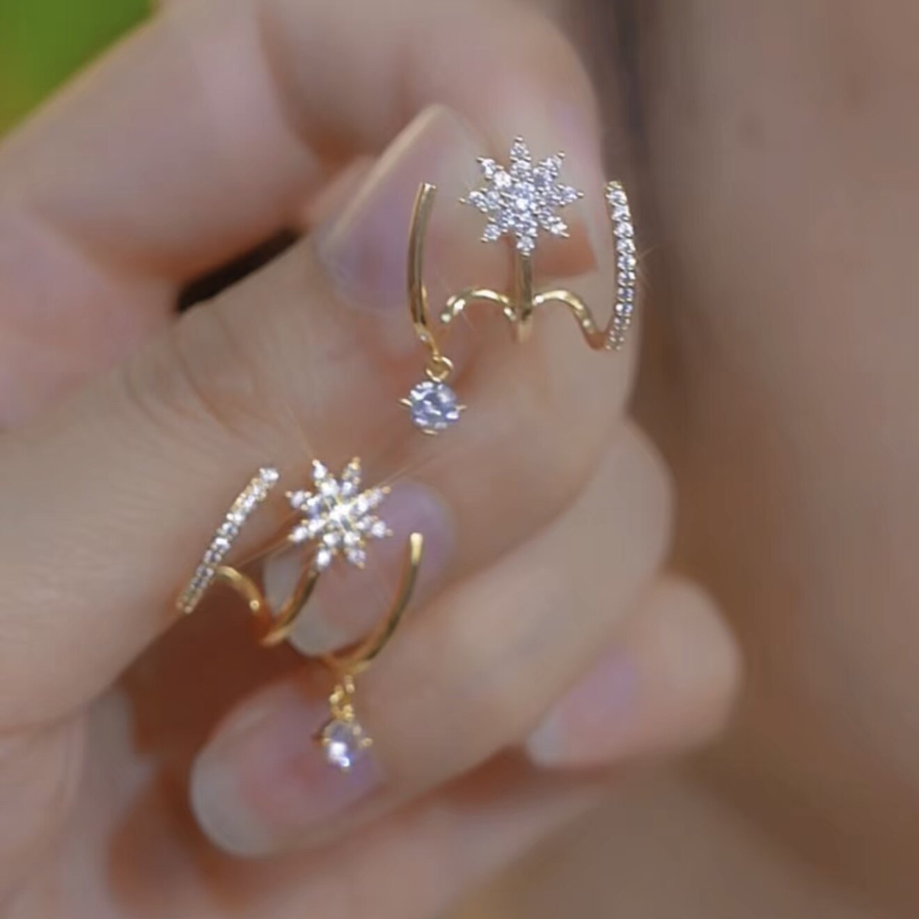 微鑽鋯石八芒星耳環