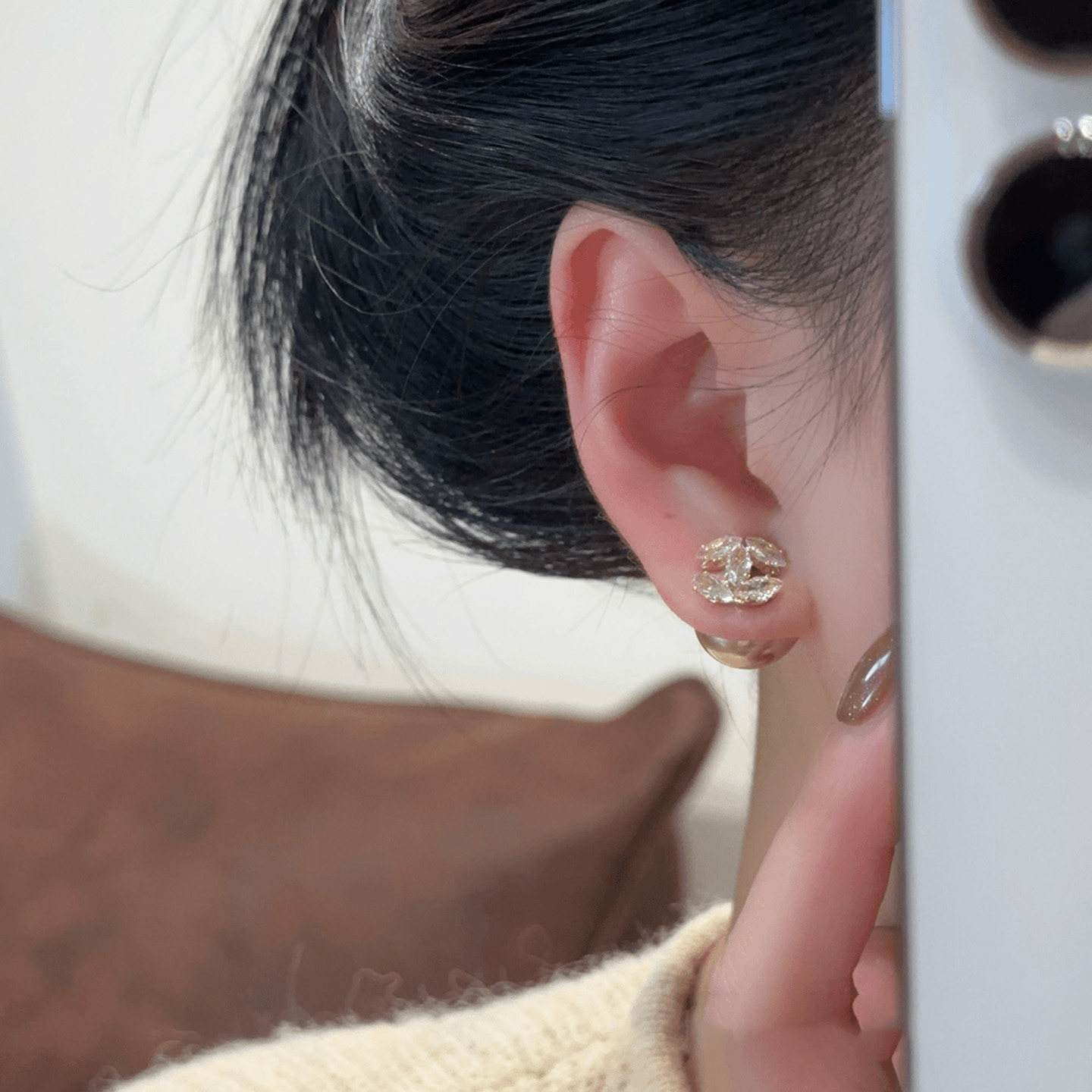 雙C前後兩戴珍珠耳環