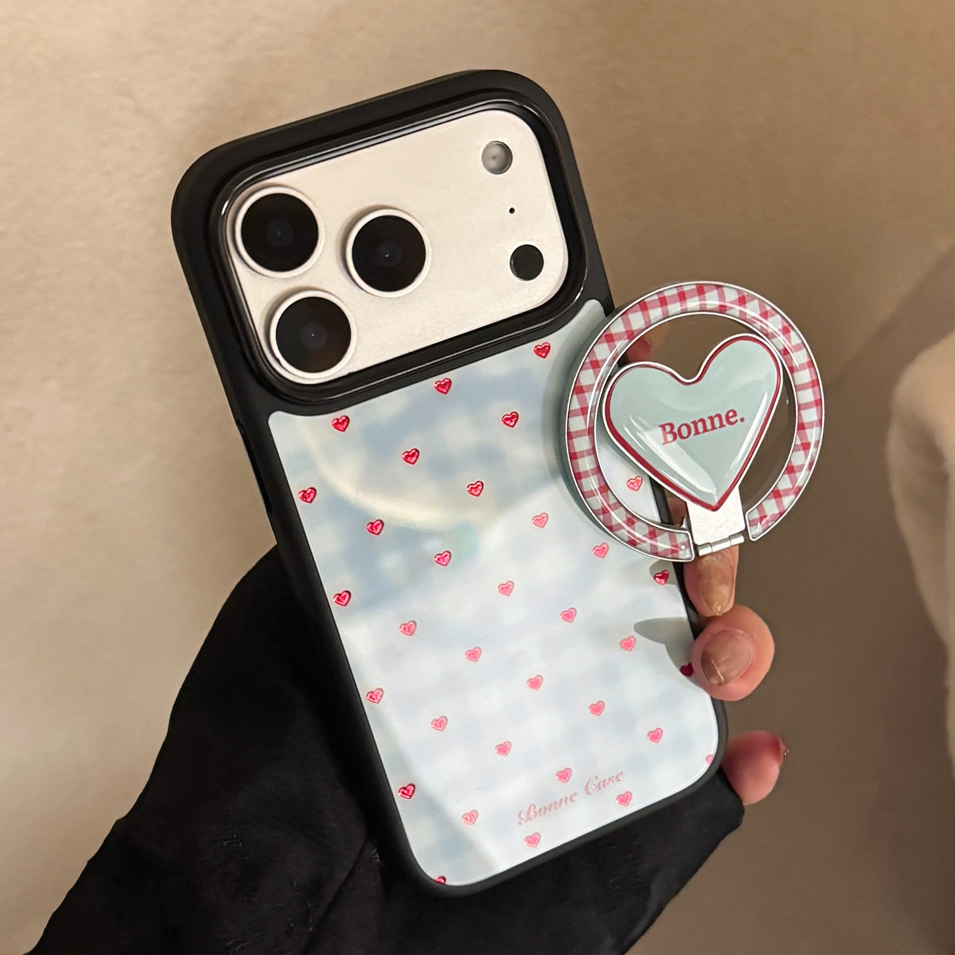 ins簡約藍色格紋愛心磁吸支架