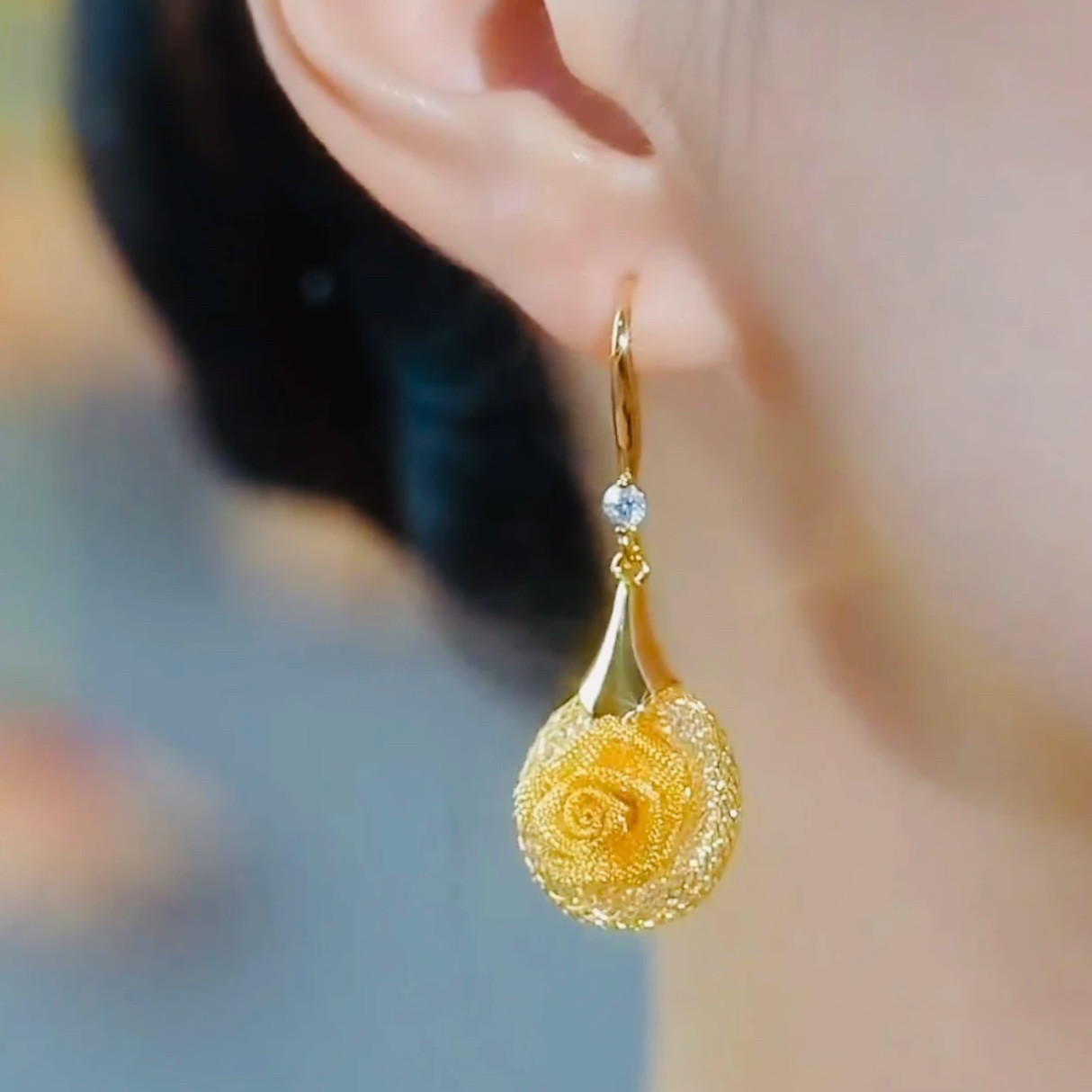 時尚百搭氣質玫瑰花耳環