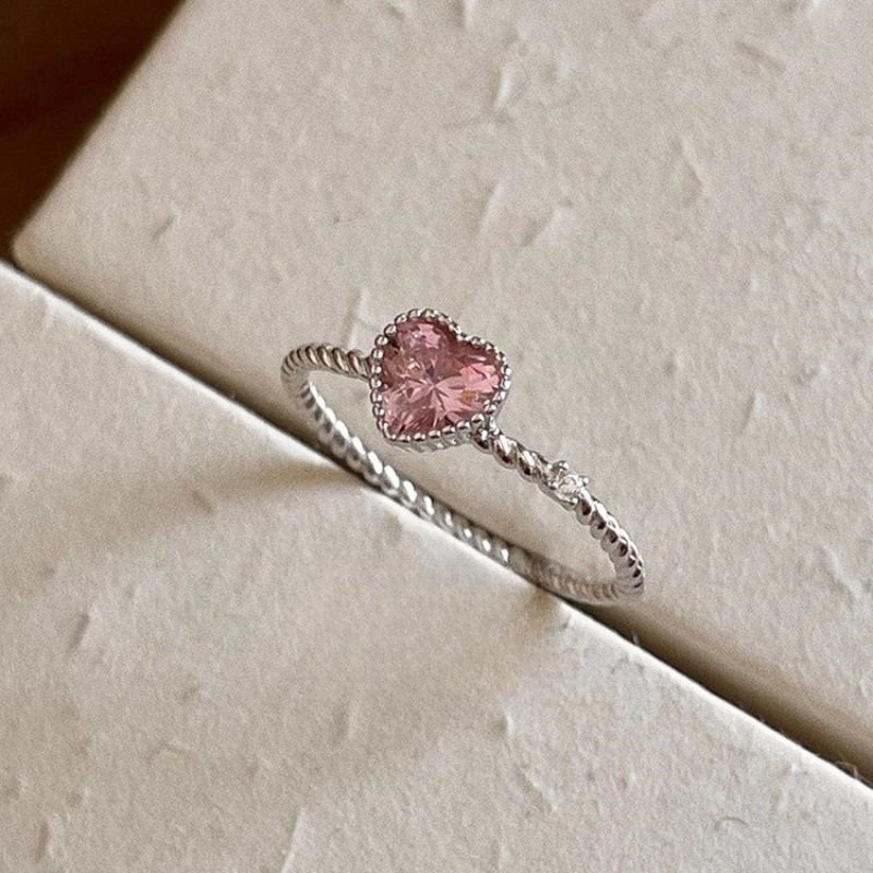 愛心粉色戒指心形鋯石戒指