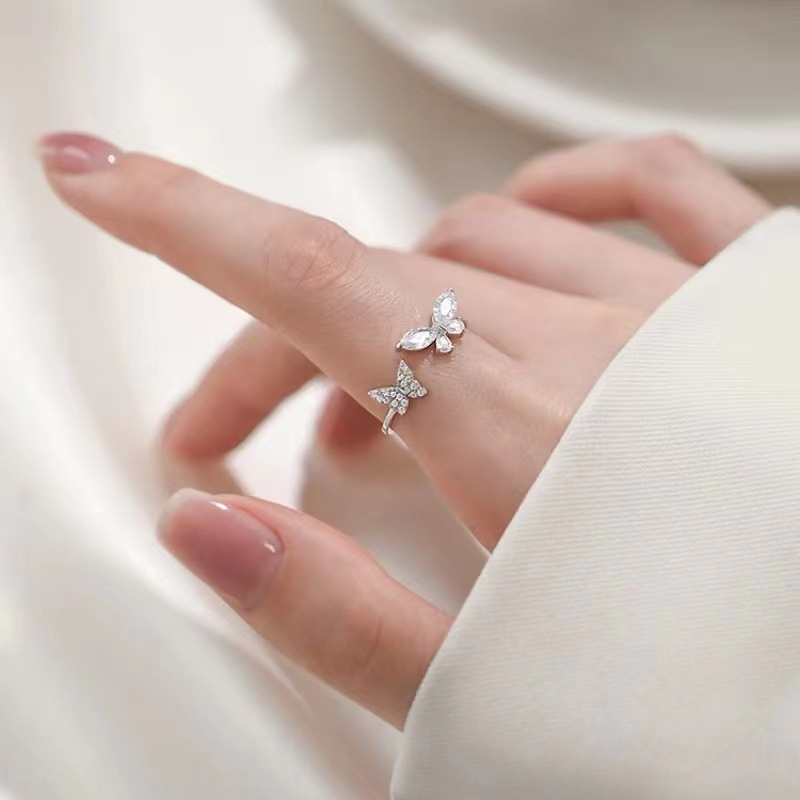 韓版蝴蝶開口鋯石戒指