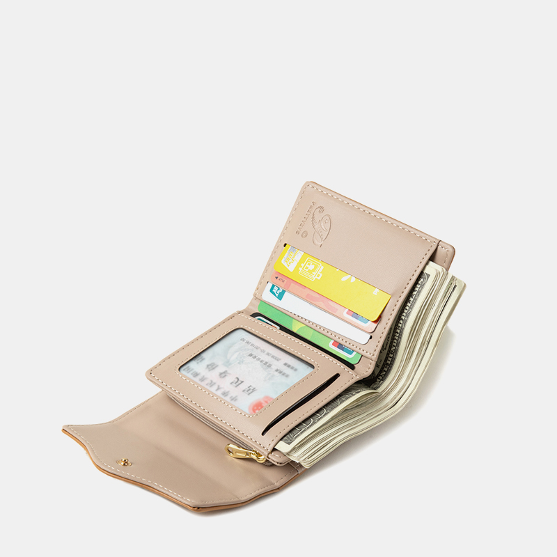 山茶花零錢短款皮夾錢包