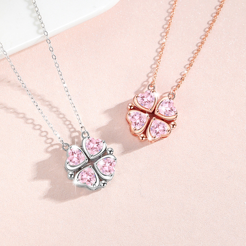 【520送禮】925純銀 幸運之心  愛心磁吸花瓣項鍊