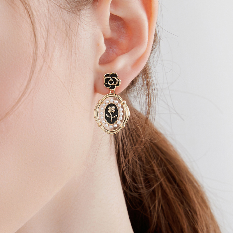 復古法式山茶花耳環      高級感耳環