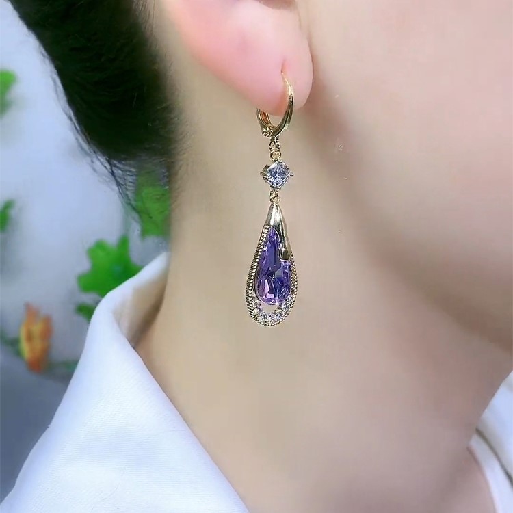 高級感紫色水晶感耳環