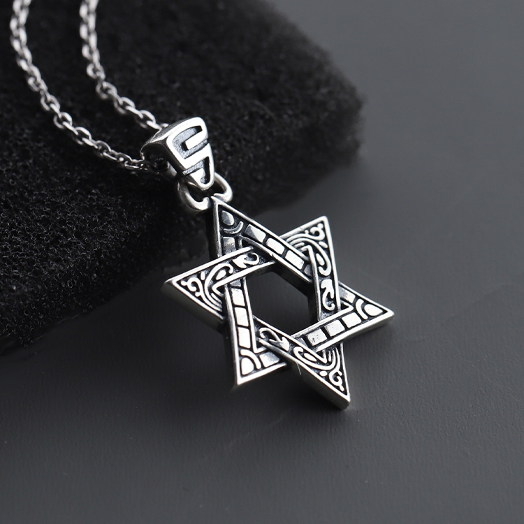 S925銀潮男嘻哈六芒星項錬