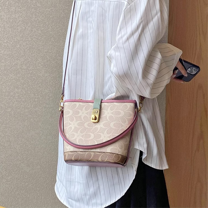 水桶包真皮大容量印花手提包