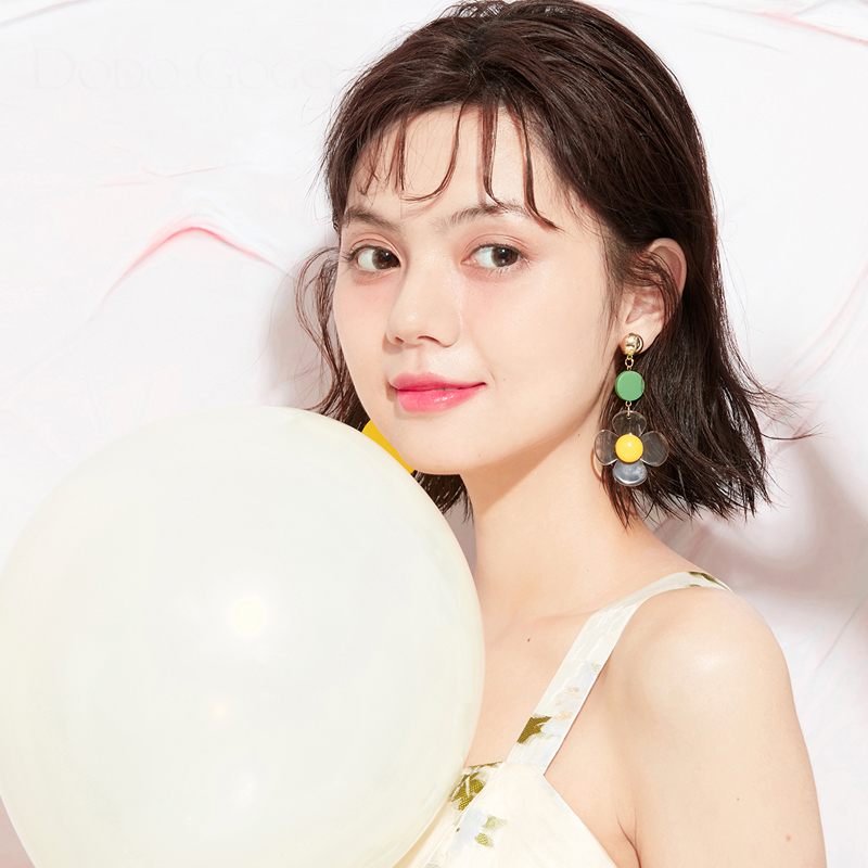 時尚花朵耳環夾式耳環