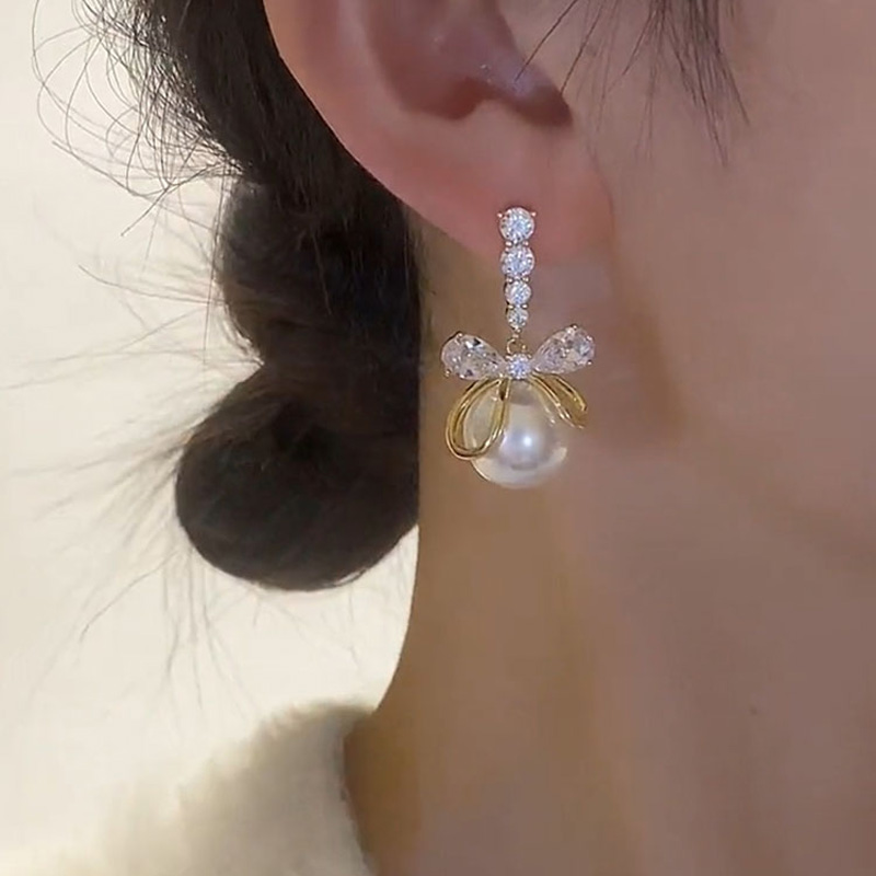 甜美蝴蝶結珍珠耳環