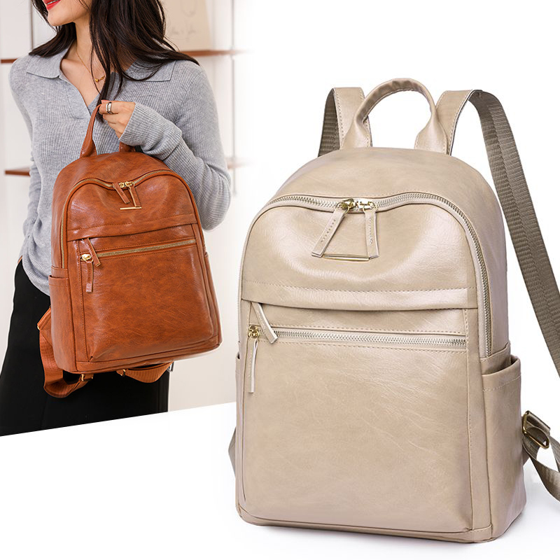 防水休閒百搭皮質男女雙肩背包 大容量旅行包