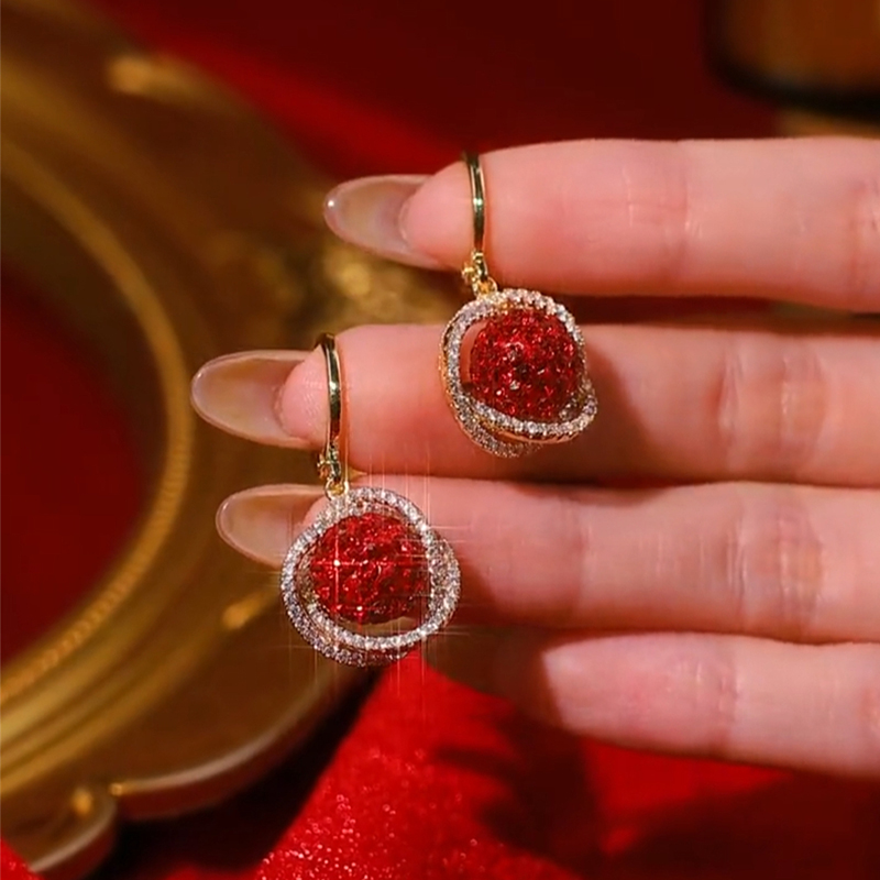 時尚紅鑽球洋氣耳環