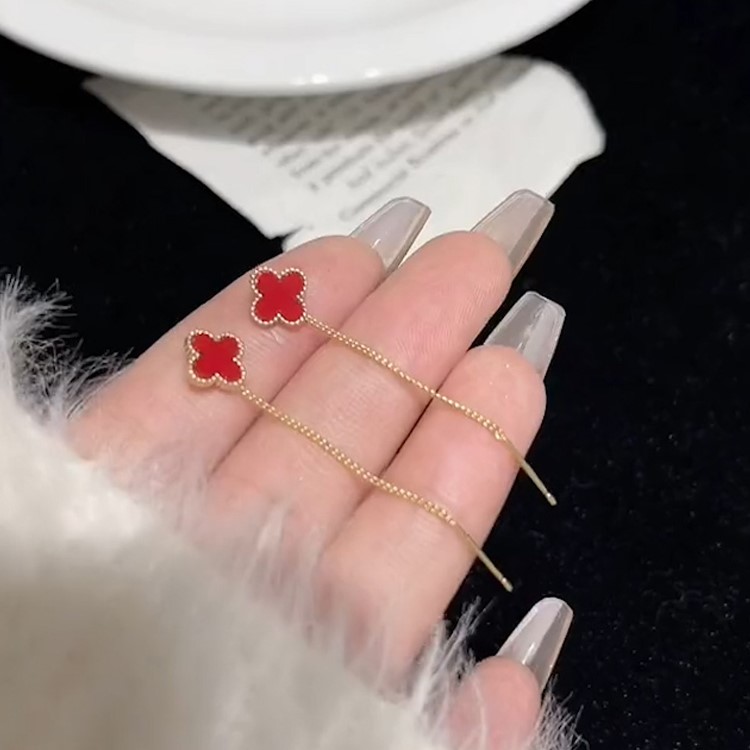 紅色四葉草耳線耳環