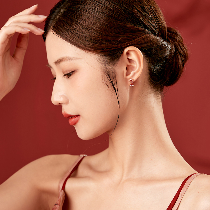 紅色錦鯉純銀耳環