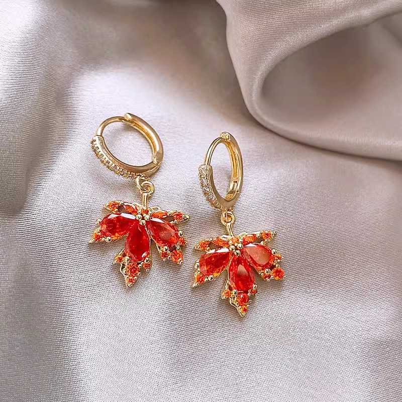 紅色楓葉氣質耳環