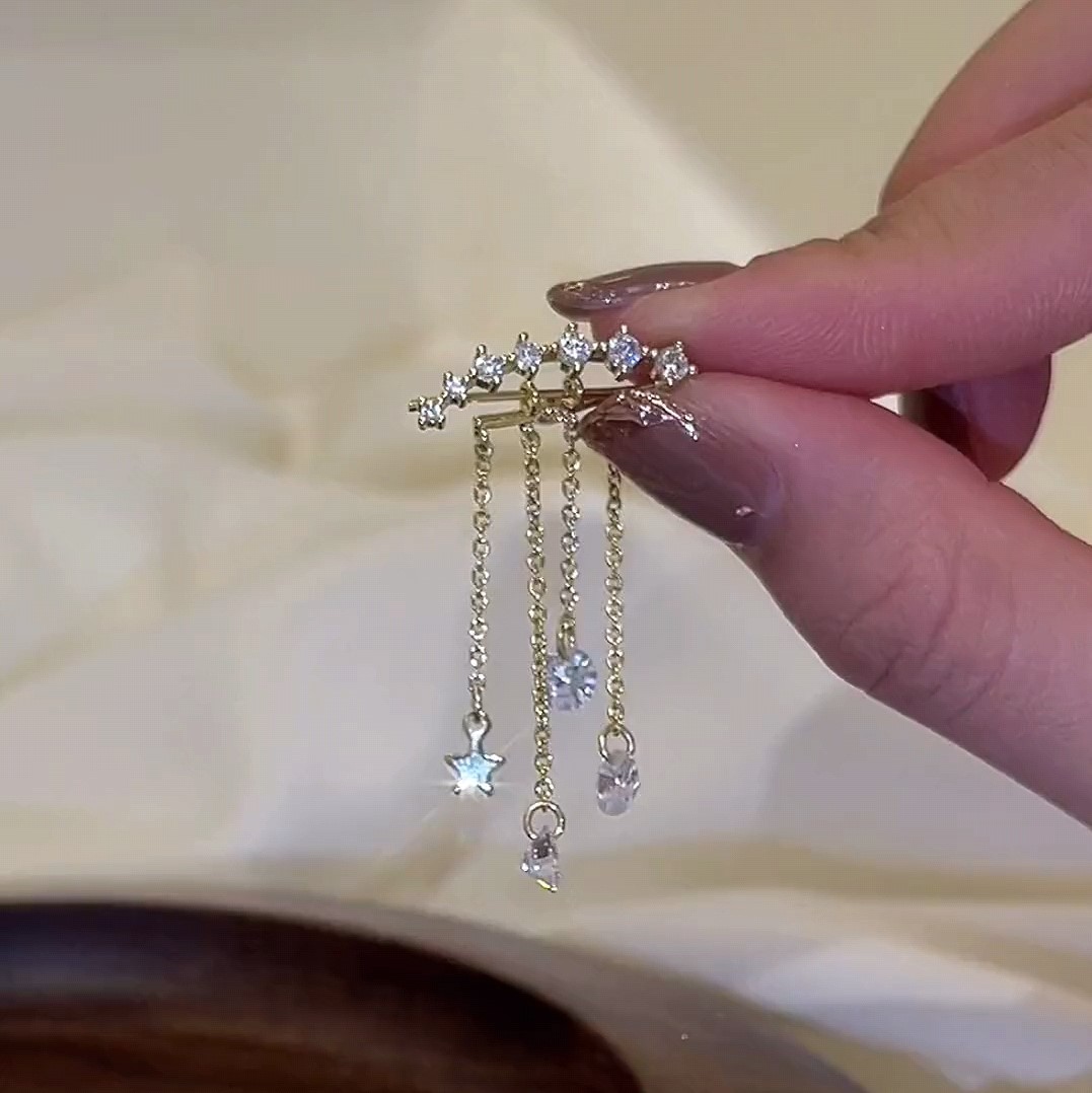 星星月亮後掛流蘇耳環