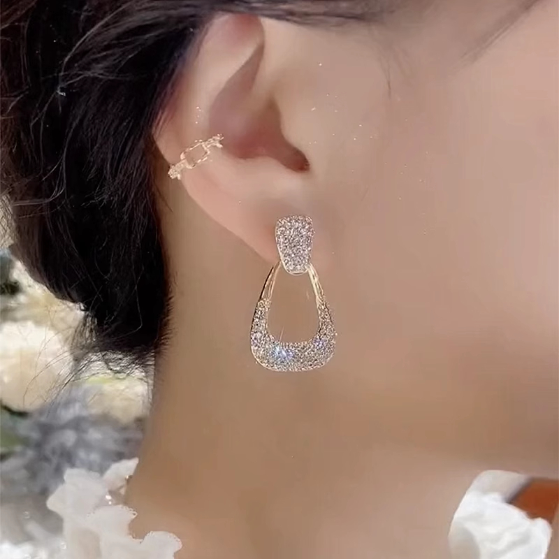 滿鑽幾何設計感耳環S925銀針