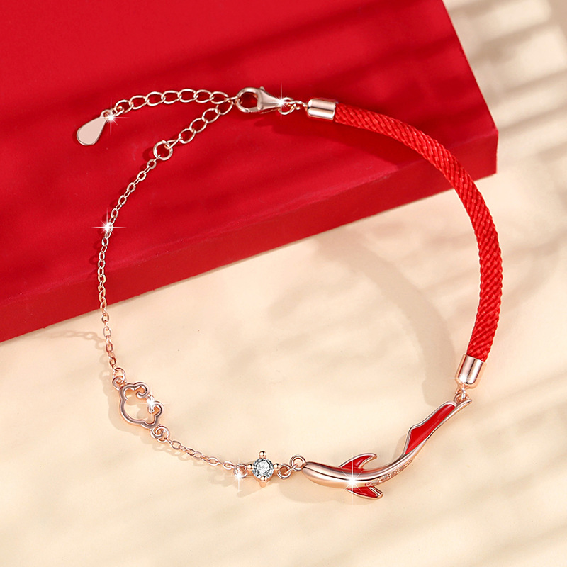 紅繩錦鯉手錬【S925純銀】簡約時尚 好運相隨 錦鯉相伴