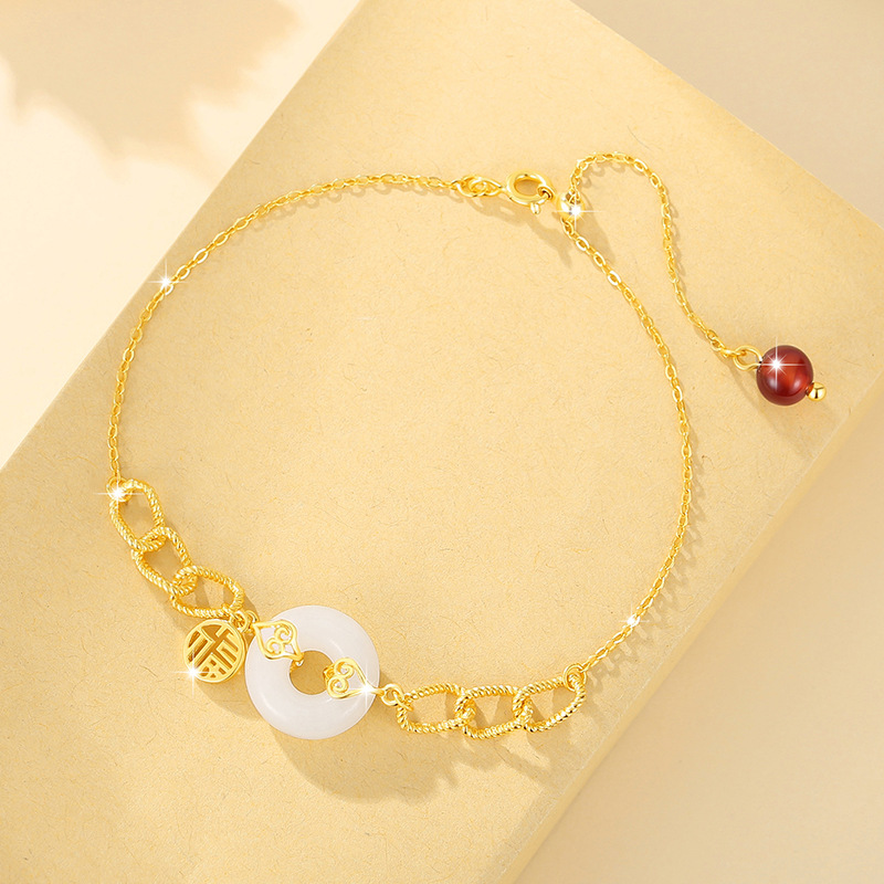 和田玉福牌平安扣手錬寓意平安順遂、圓滿幸福-FANYIACC