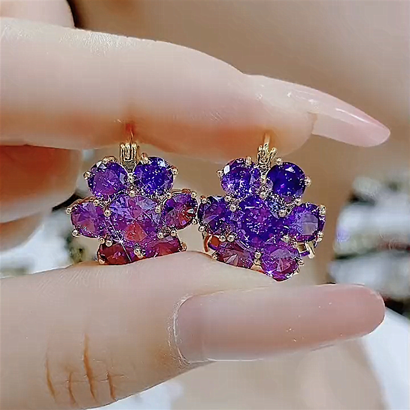 S925銀針紫色花朵耳環