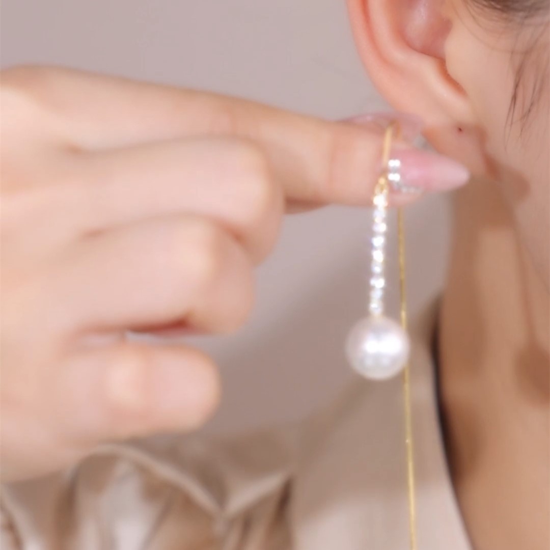 長款珍珠流蘇耳環