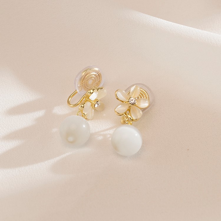 時尚貓眼石花朵蚊香盤無耳洞耳夾