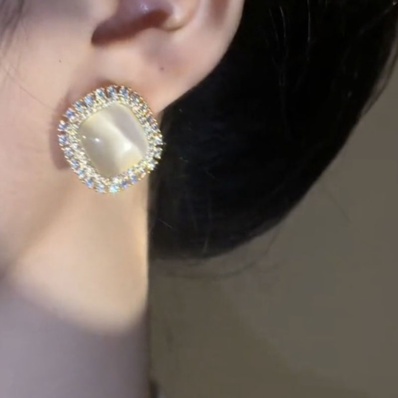 貓眼石銀針復古耳環