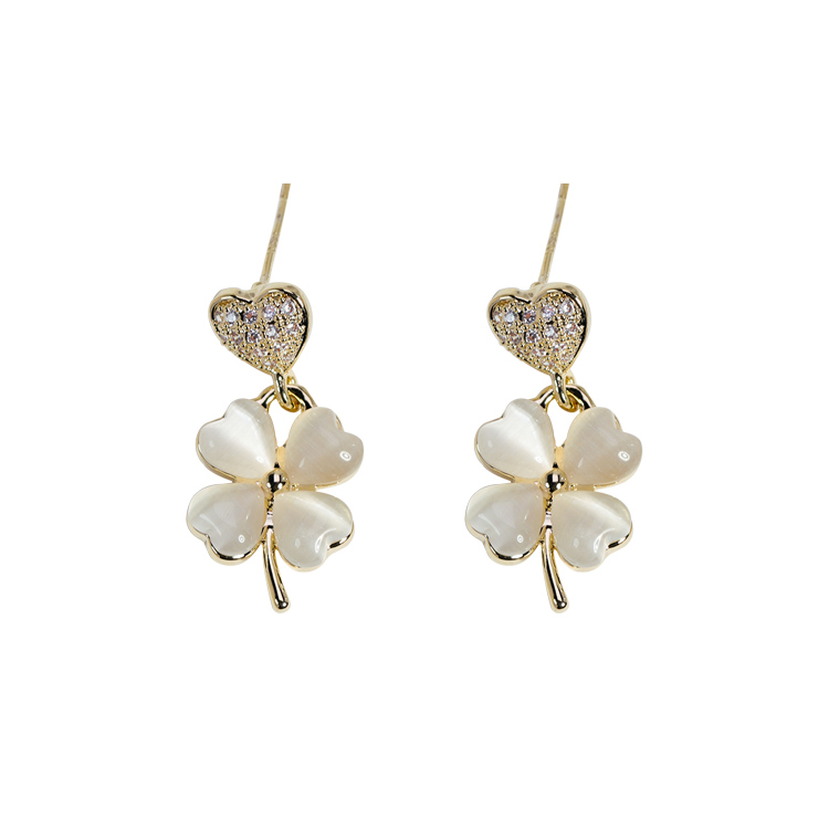 幸運貓眼石四葉草耳環