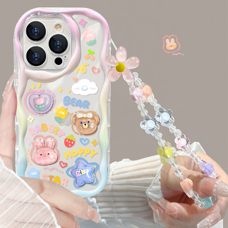 粉色塗鴉熊 透明鏡頭框保護殼