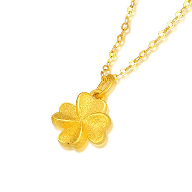 黃金項錬999足金3D硬金四葉草吊墜