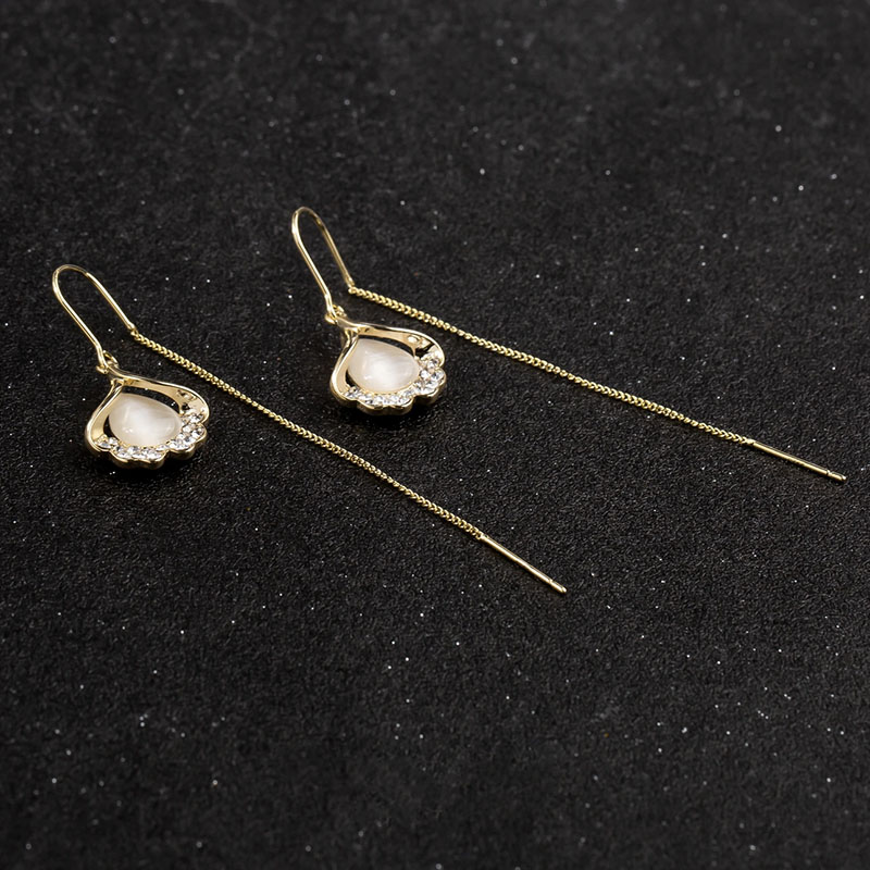 貓眼石銀杏葉耳線