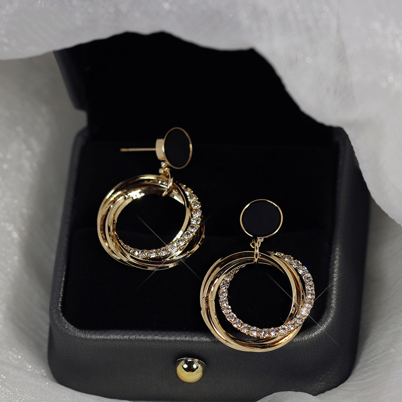 OL多圈氣質閃鑽耳環