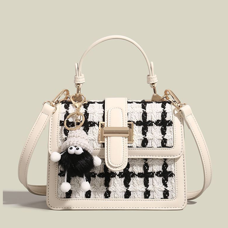 靴小香風黑白格子包包斜肩包