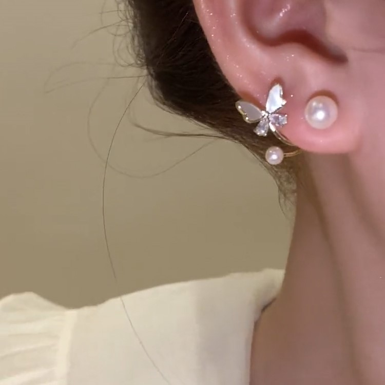 貝母珍珠蝴蝶耳環