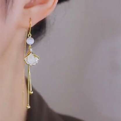 銀杏葉耳線長流蘇耳環