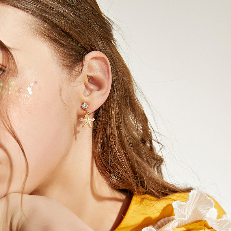 夏天粉色貝殼海星耳環 夾式耳環