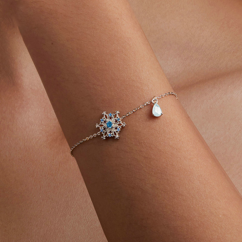 【沫緹甄選】聖誕s925純銀冰花藍色寶石純銀防過敏可調節手鏈