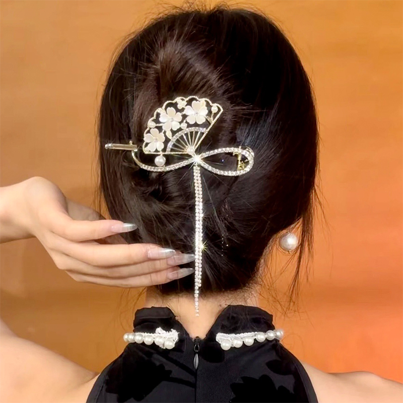 花朵扇形精緻流蘇髮夾