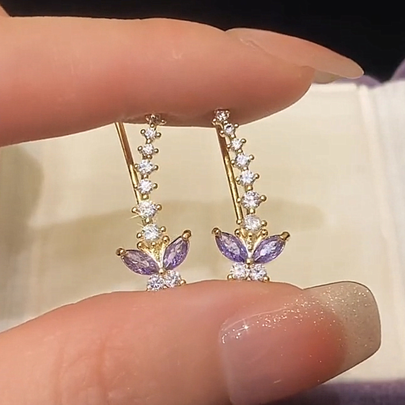 超閃紫色蝴蝶一排式耳環