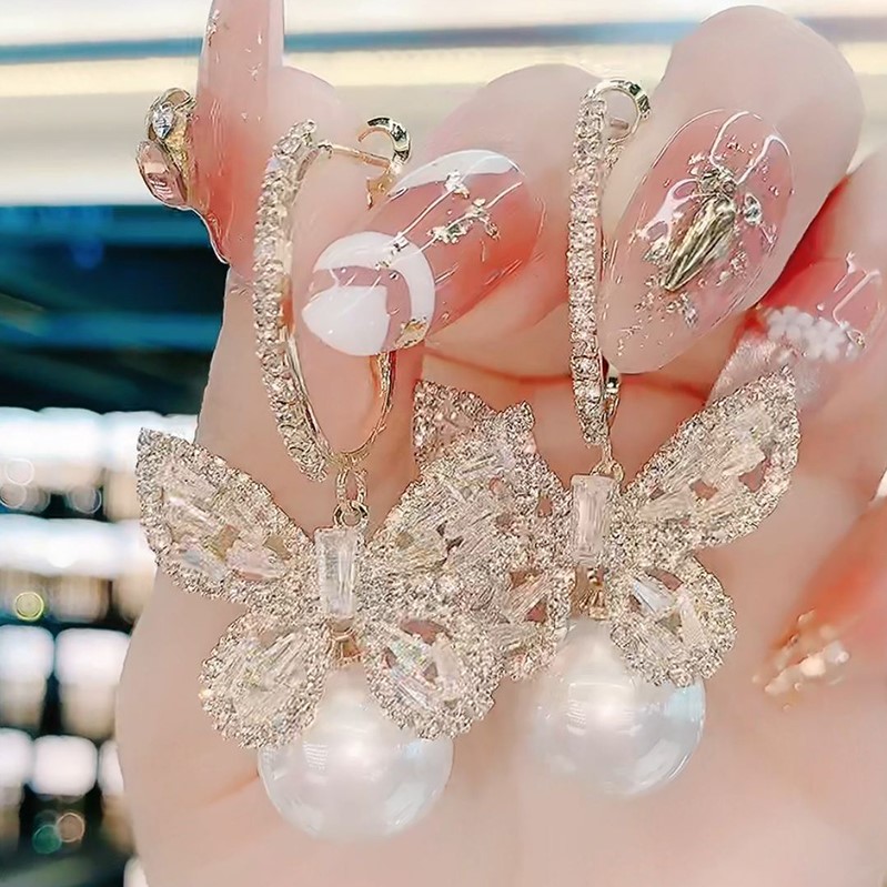 超仙閃亮蝴蝶結珍珠耳環