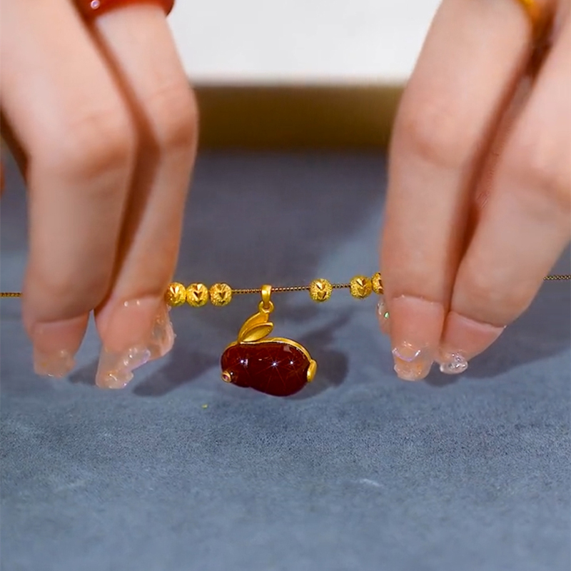 轉運珠紅色兔子項錬