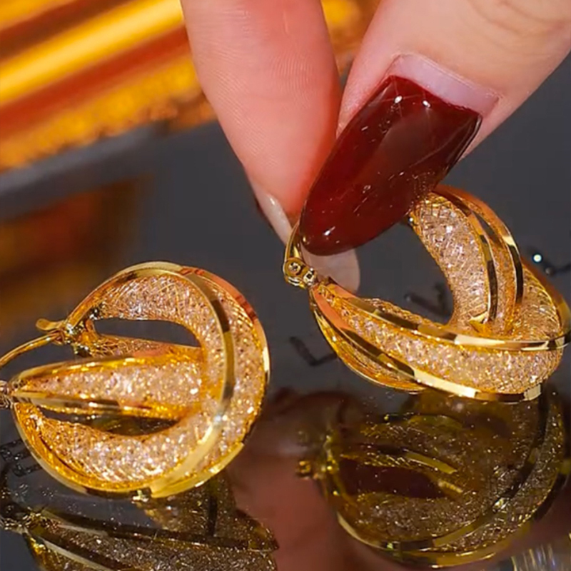 洋氣金絲網狀鋯石耳環